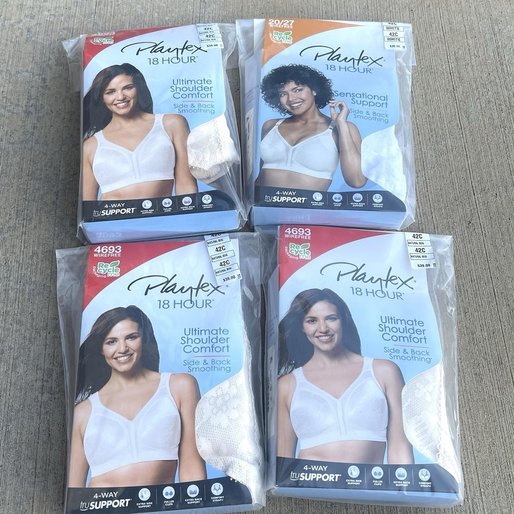 Playtex 18 Hour Ultimate Shoulder Comfort & Sensational Support 42C (Lot Of 4)